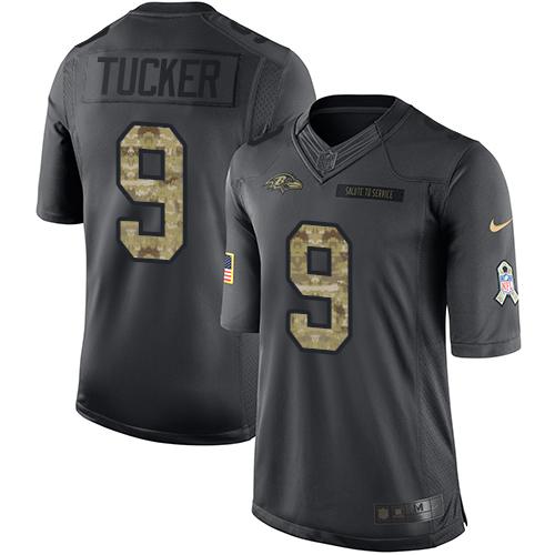 Nike Ravens #9 Justin Tucker Black Men's Stitched NFL Limited 2016 Salute to Service Jersey